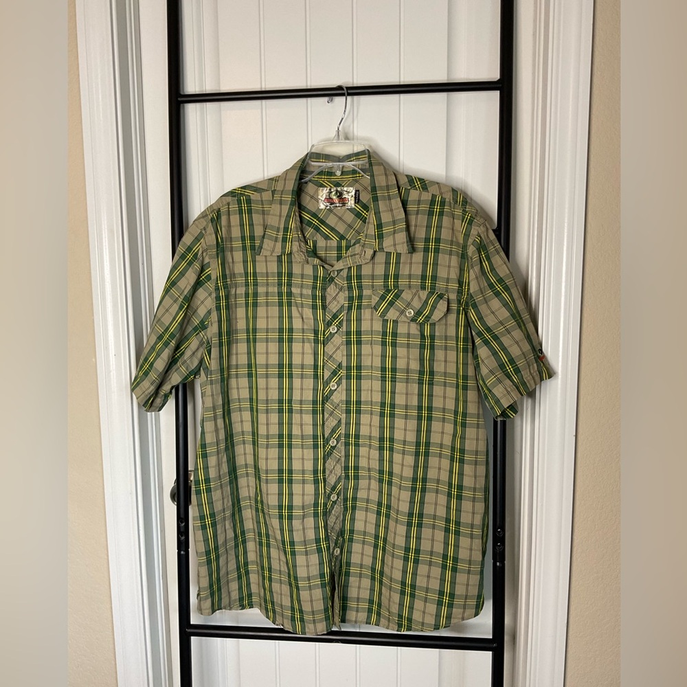 Mossy Oak Green Plaid Men's button up short sleeve Shirt size XXL